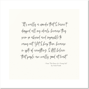 A Quote about Hope from "The Diary of a Young Girl"  by Anne Frank Posters and Art